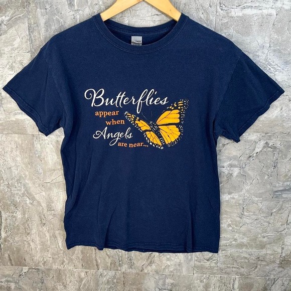 Navy blue cotton butterfly t-shirt Woman's Medium #butterflylove - Picture 1 of 4